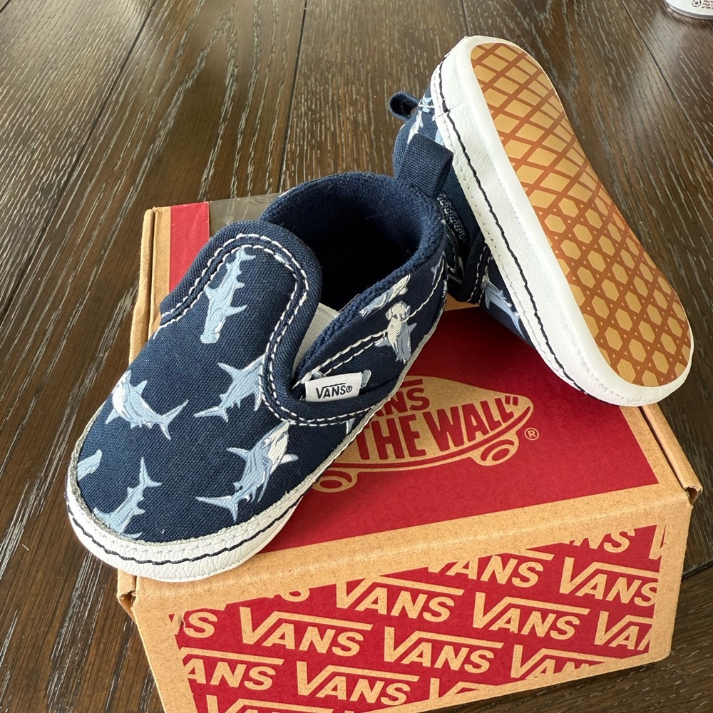 Vans Baby Slip-On V Crib Sneakers. Shark Print